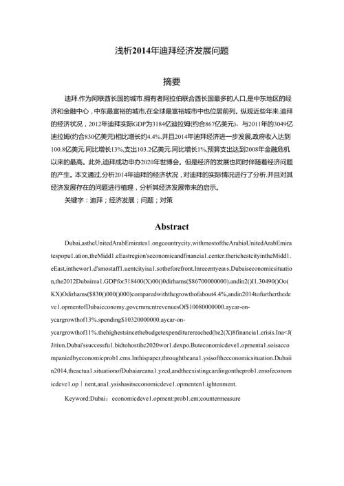 浅析迪拜国家经济发展问题分析研究 工商管理专业.docx