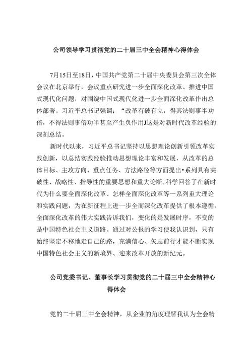 公司领导学习贯彻党的二十三中全会精神心得体会8篇（精选）.docx