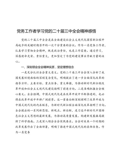党务工作者学习党的二十三中全会精神感悟（心得体会）.docx