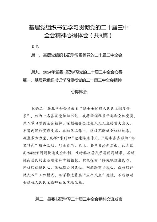 (9篇)基层党组织书记学习贯彻党的二十三中全会精神心得体会（精选）.docx