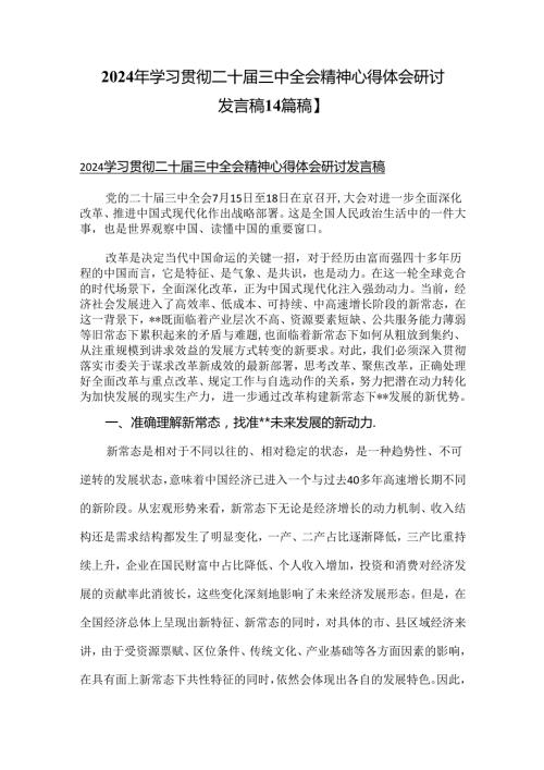 2024年学习贯彻二十三中全会精神心得体会研讨发言稿【4篇稿】.docx