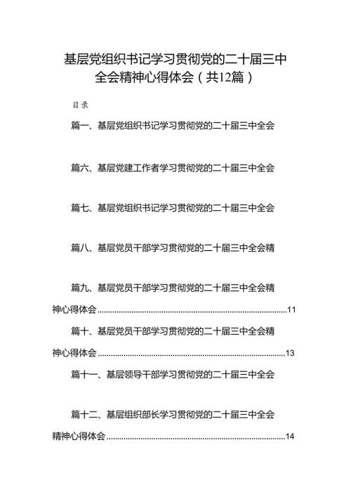 基层党组织书记学习贯彻党的二十三中全会精神心得体会范文12篇（精选）.docx