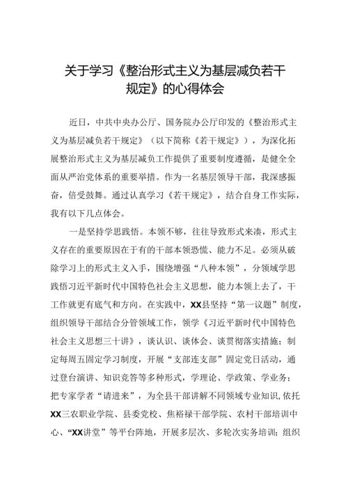 学习《整治形式主义为基层减负若干规定》的心得体会七篇.docx