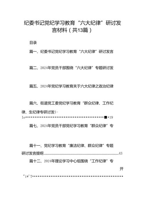 纪委书记党纪学习教育“六大纪律”研讨发言材料13篇（精选）.docx