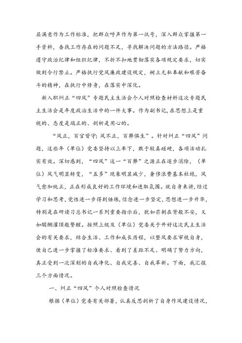 新入职纠正“四风”专题民主生活会个人对照检查材料二篇.docx