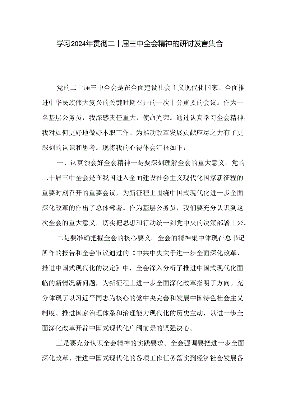 学习2024年贯彻二十三中全会精神的研讨发言集合篇.docx_第1页