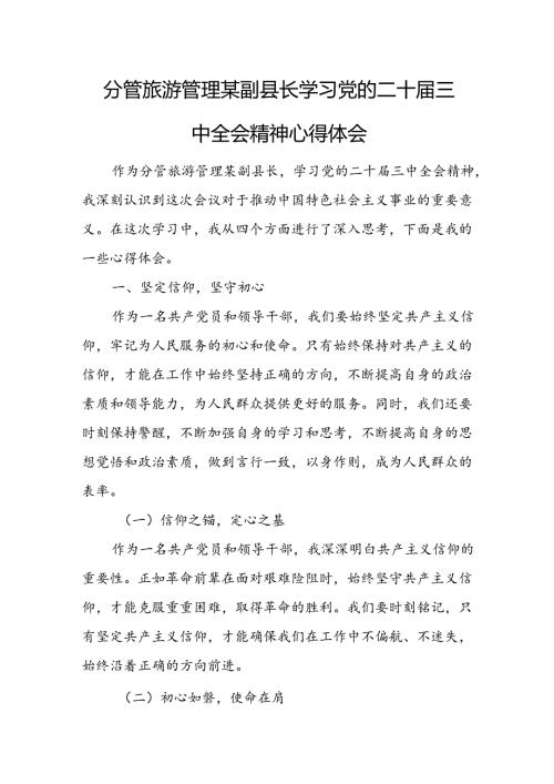 分管旅游管理某副县长学习党的二十三中全会精神心得体会.docx