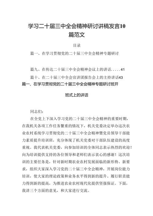 学习二十三中全会精神研讨讲稿发言10篇范文.docx