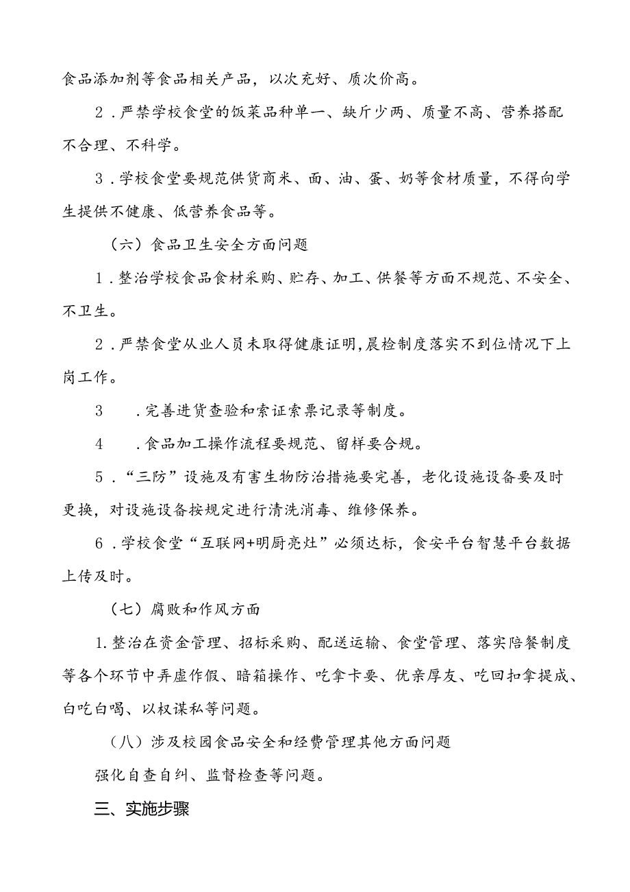 2024年学校关于开展校园食品安全与膳食经费管理突出问题专项整治的实施方案十篇.docx_第3页