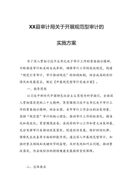 XX县审计局关于开展规范型审计的实施方案.docx