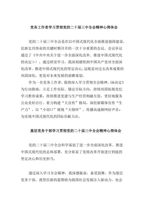 党务工作者学习贯彻党的二十三中全会精神心得体会8篇(最新精选).docx
