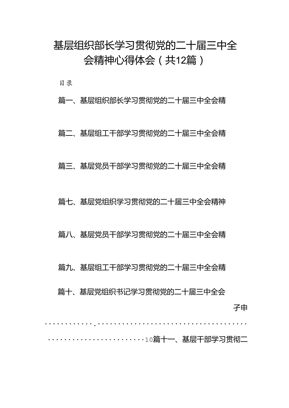 基层组织部长学习贯彻党的二十三中全会精神心得体会12篇（详细版）.docx_第1页