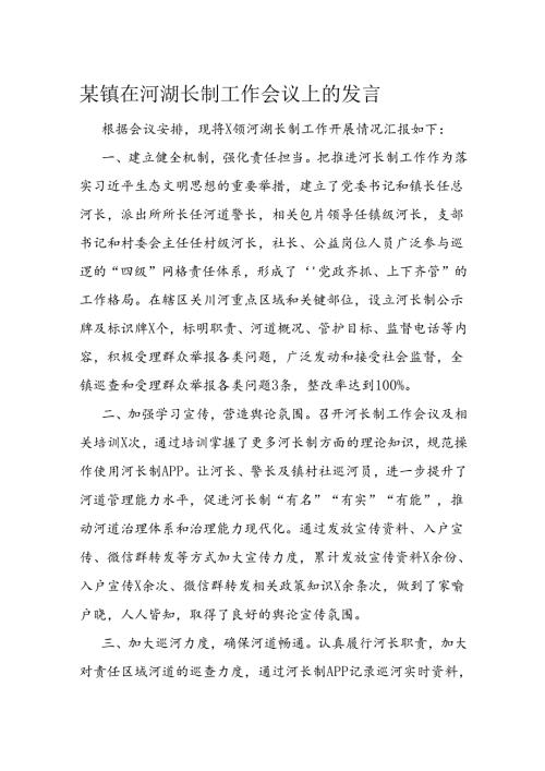 某镇在河湖长制工作会议上的发言.docx