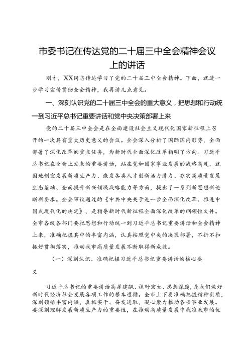 市委书记在传达党的二十三中全会精神会议上的讲话(1).docx