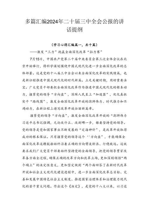 多篇汇编2024年二十三中全会公报的讲话提纲.docx