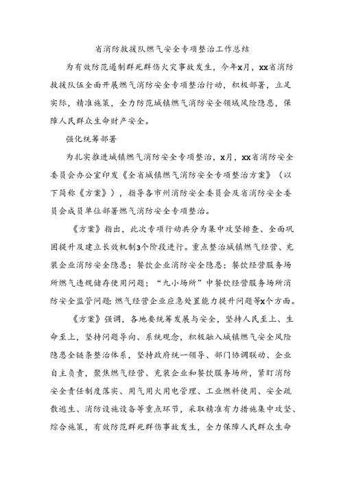 省消防救援队燃气安全专项整治工作总结.docx