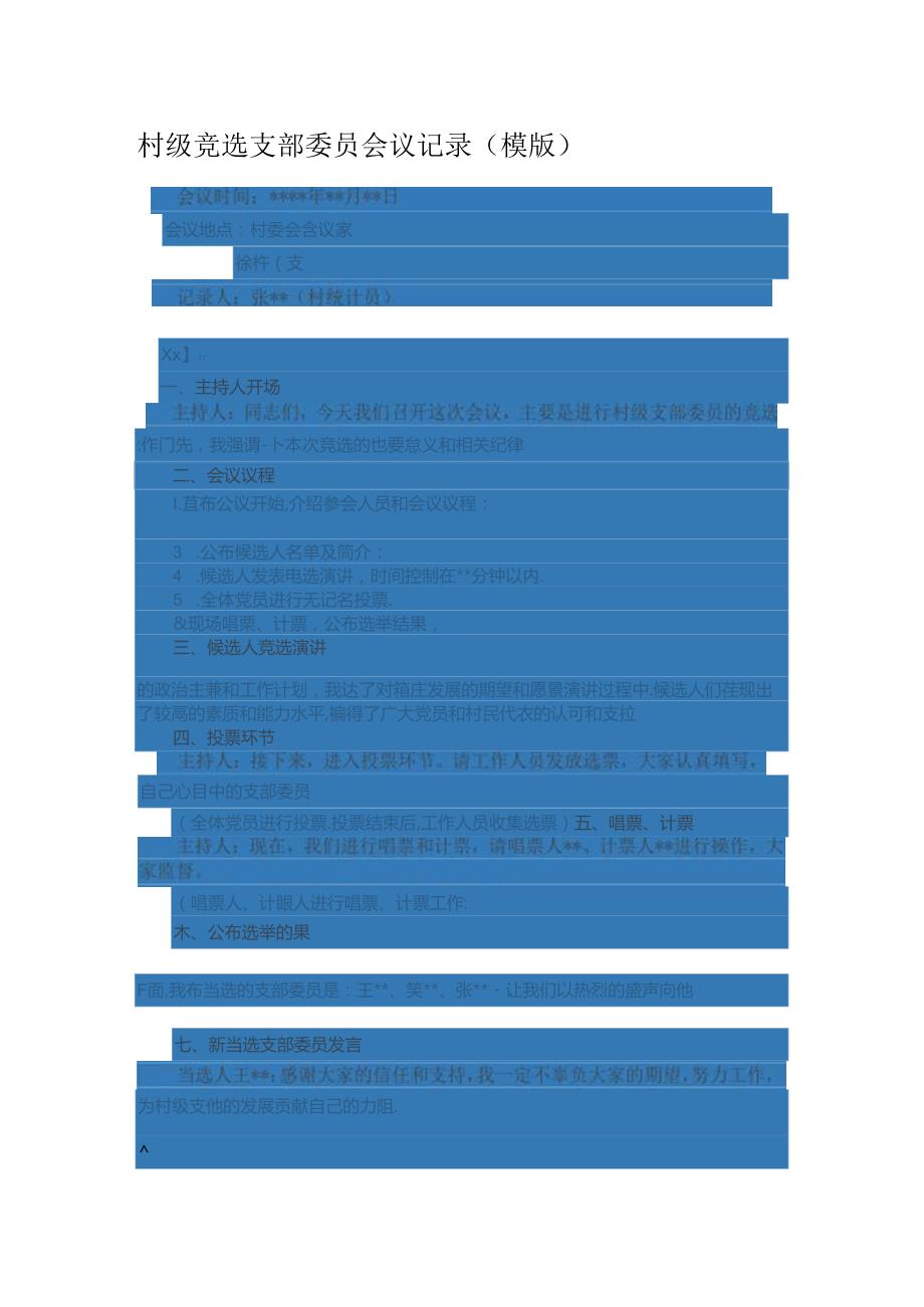 村级竞选支部委员会议记录.docx_第1页