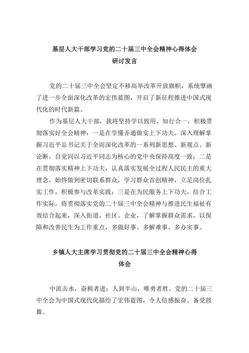 基层人大干部学习党的二十三中全会精神心得体会研讨发言8篇（精选）.docx