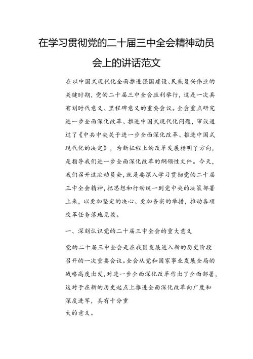 在学习贯彻党的二十三中全会精神动员会上的讲话范文.docx