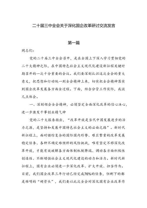 二十三中全会关于深化国企改革研讨交流发言7篇.docx