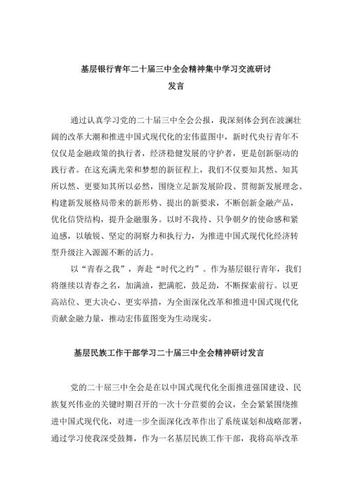 基层银行青年二十三中全会精神集中学习交流研讨发言8篇（精选）.docx