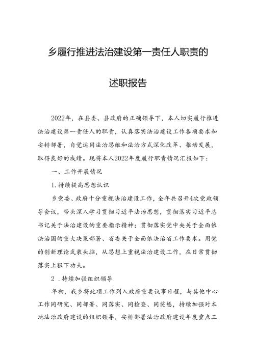 乡履行推进法治建设第一责任人职责的述职报告.docx