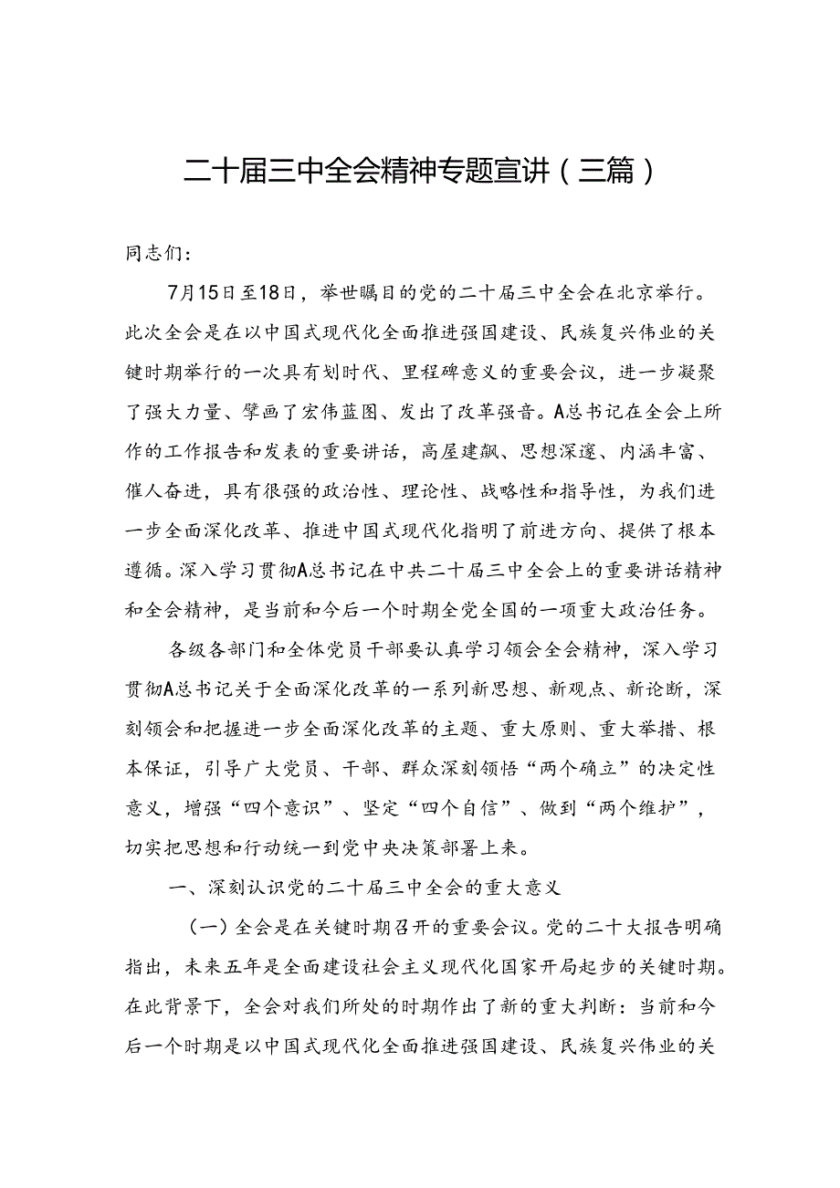 二十三中全会精神专题宣讲（三篇）.docx_第1页