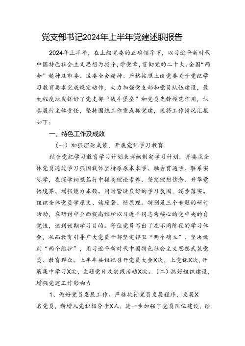 党支部书记2024年上半年党建述职报告(1).docx