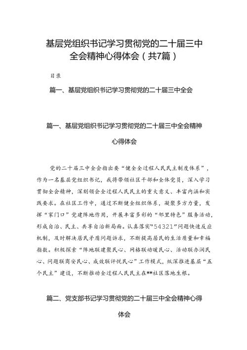 基层党组织书记学习贯彻党的二十三中全会精神心得体会精选（共七篇）.docx