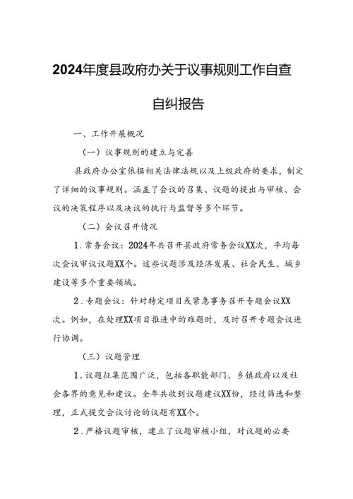 2024县政府办关于议事规则工作自查自纠报告.docx