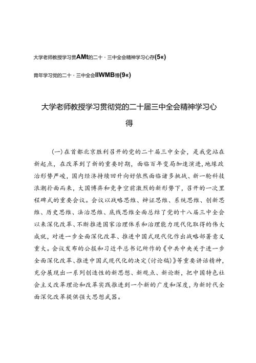 大学老师教授、青年学习贯彻党的二十三中全会精神简短版学习心得.docx