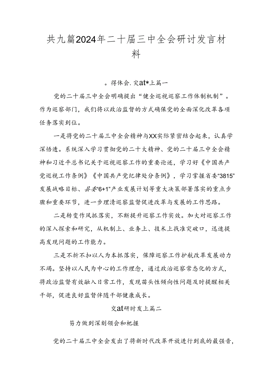 共九篇2024年二十三中全会研讨发言材料.docx_第1页