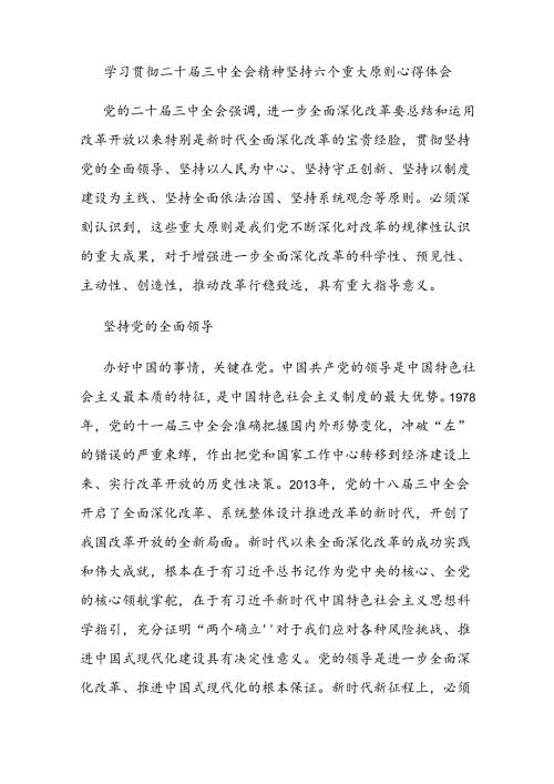 学习贯彻二十三中全会精神坚持六个重大原则心得体会.docx