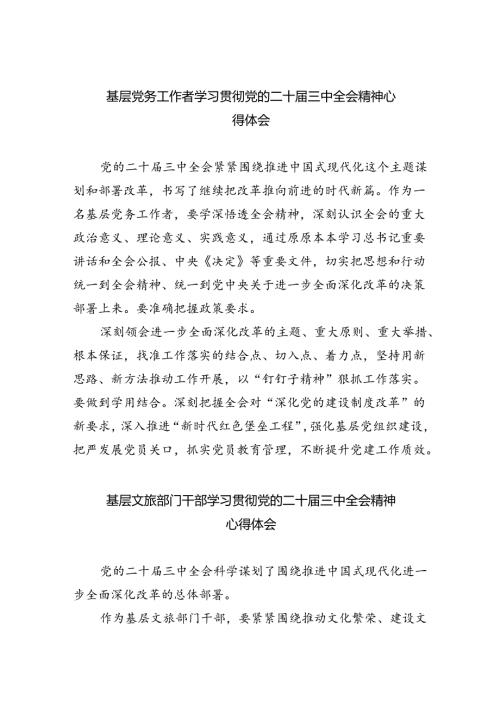 基层党务工作者学习贯彻党的二十三中全会精神心得体会（共8篇）.docx