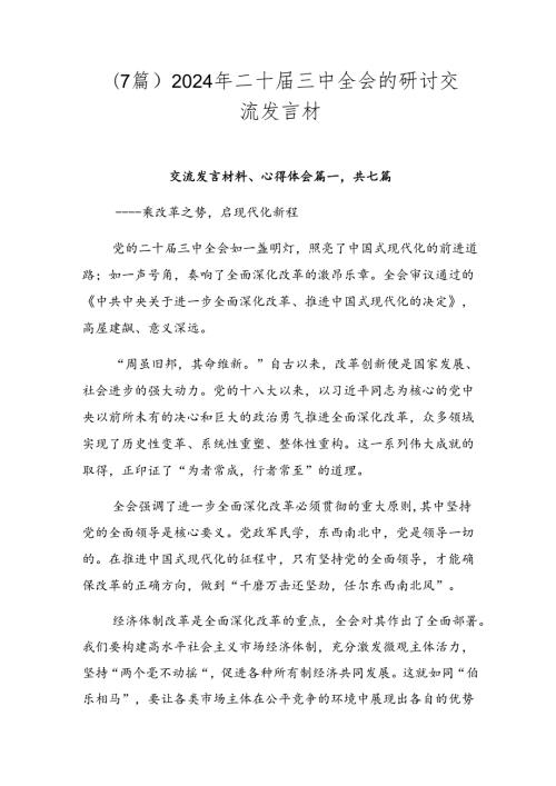（7篇）2024年二十三中全会的研讨交流发言材.docx