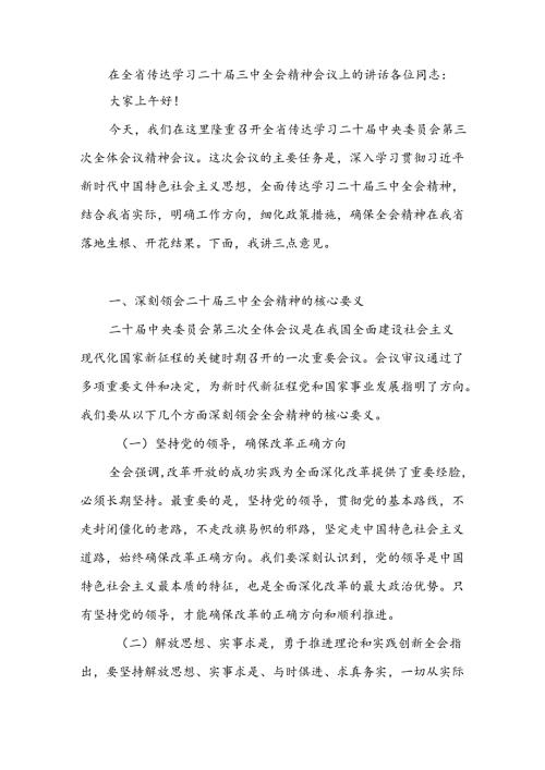 2024年在全省传达学习二十三中全会精神会议上的讲话发言稿.docx