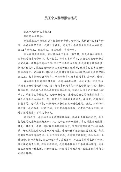 员工个人辞职报告格式.docx