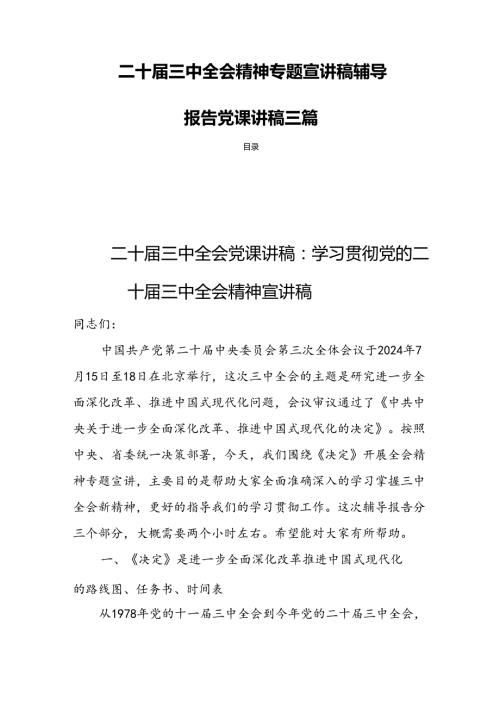 二十三中全会精神专题宣讲稿辅导报告党课讲稿三篇.docx