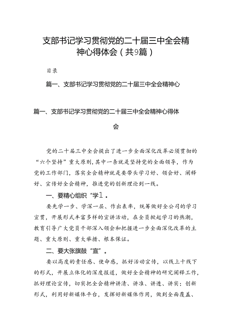 (9篇)支部书记学习贯彻党的二十三中全会精神心得体会汇编.docx_第1页