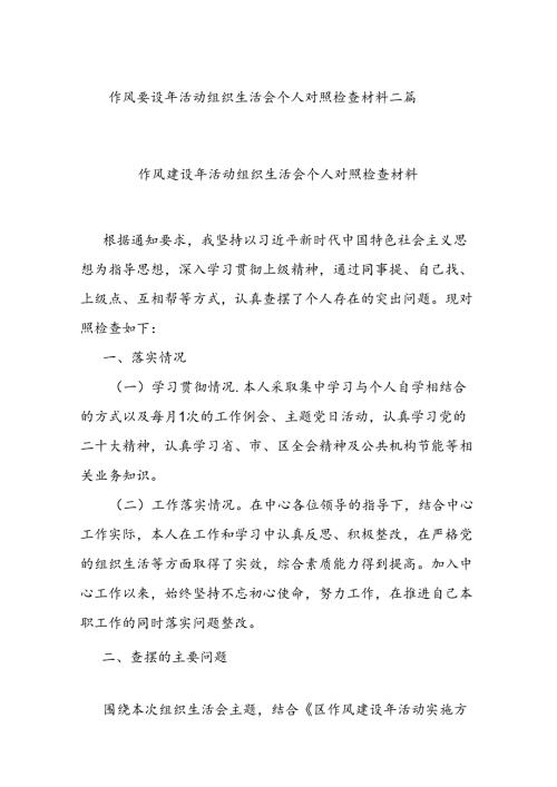 作风建设年活动组织生活会个人对照检查材料二篇.docx