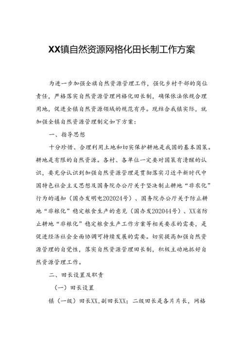 XX镇自然资源网格化田长制工作方案.docx