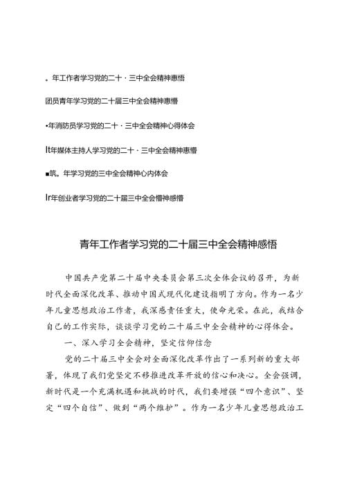 （6篇通用） 2024年青年工作者学习党的二十三中全会精神感悟心得体会.docx