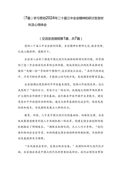 （7篇）学习贯彻2024年二十三中全会精神的研讨发言材料及心得体会.docx