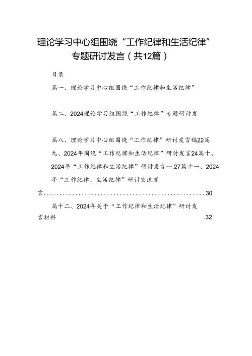 理论学习中心组围绕“工作纪律和生活纪律”专题研讨发言范文12篇（最新版）.docx