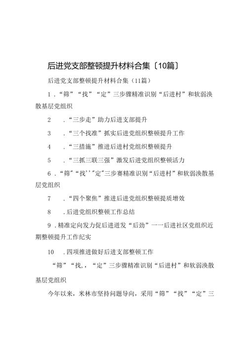 后进党支部整顿提升材料合集（10篇）.docx