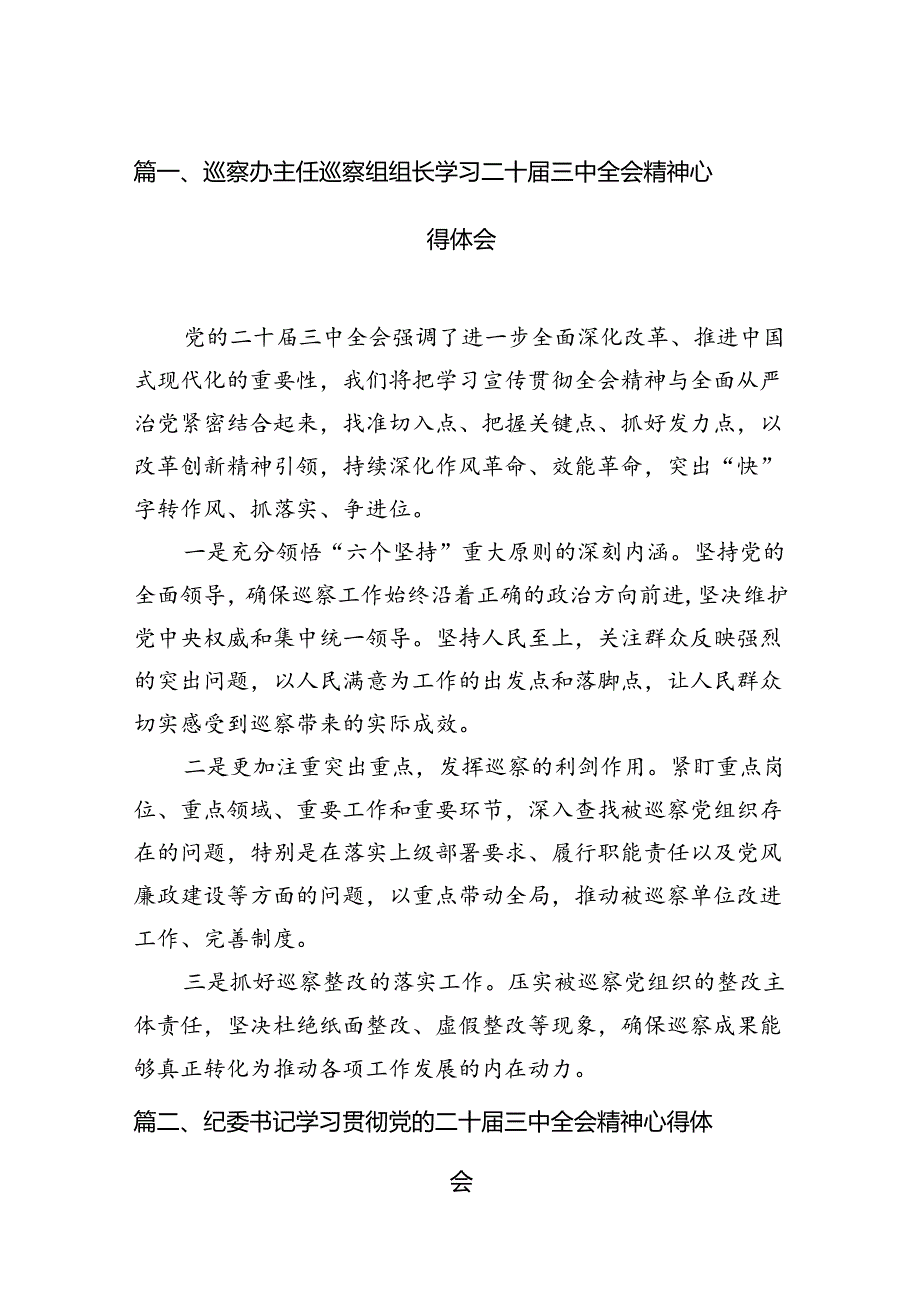 （15篇）巡察办主任巡察组组长学习二十三中全会精神心得体会（精编版）.docx_第2页