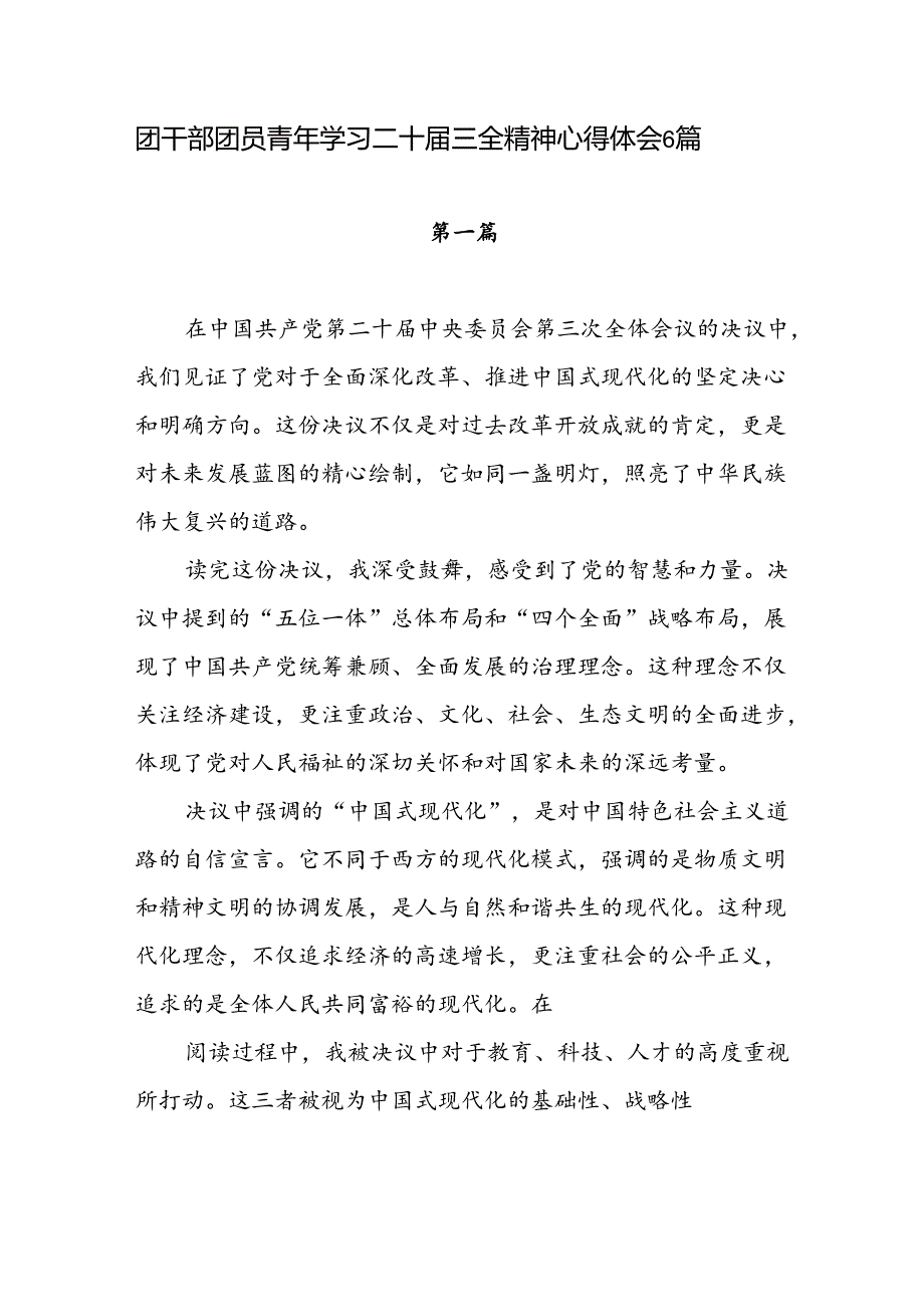 2024年团干部团员青年学习二十三中全会精神心得体会感想研讨发言6篇.docx_第1页