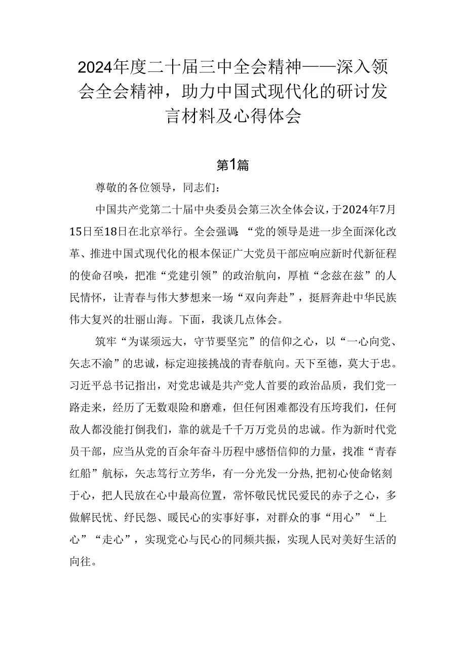 2024二十三中全会精神——深入领会全会精神助力中国式现代化的研讨发言材料及心得体会.docx_第1页