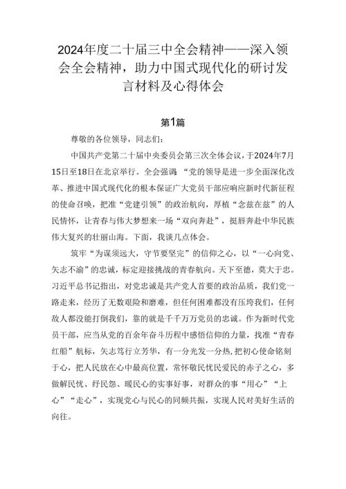 2024二十三中全会精神——深入领会全会精神助力中国式现代化的研讨发言材料及心得体会.docx