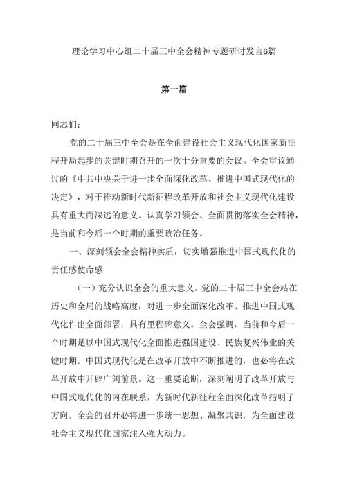 20242025年理论学习中心组二十三中全会精神专题研讨发言6篇.docx